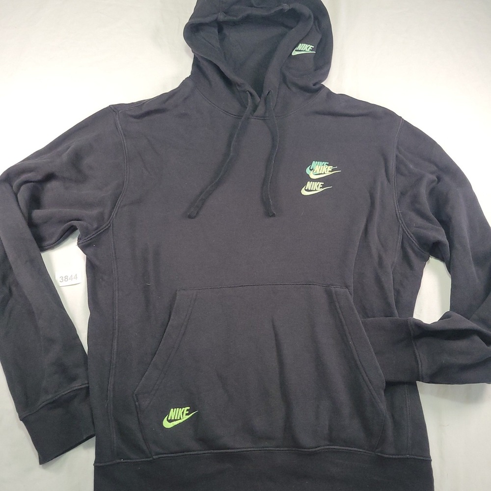 Nike Men's Black Pullover Hoodie Sweatshirt Double Swoosh Neon Green Size S